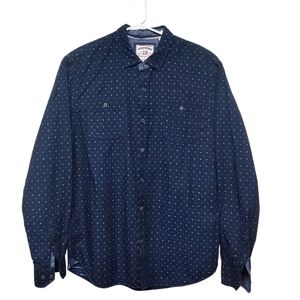 Thread & Cloth Men's Blue Long Sleeve Size XL White Blue Small Square Patter